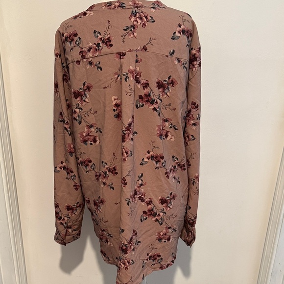 Floral V-Neck Long Sleeve Women's Top - Mauve Pink - Picture 3 of 6